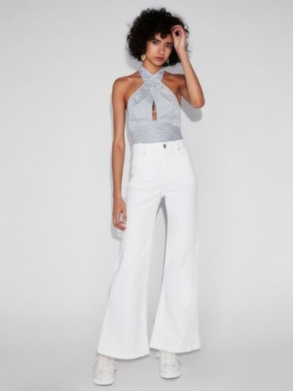 NWT Express Super High Waisted Wide Leg Pants White Women's Size 6
